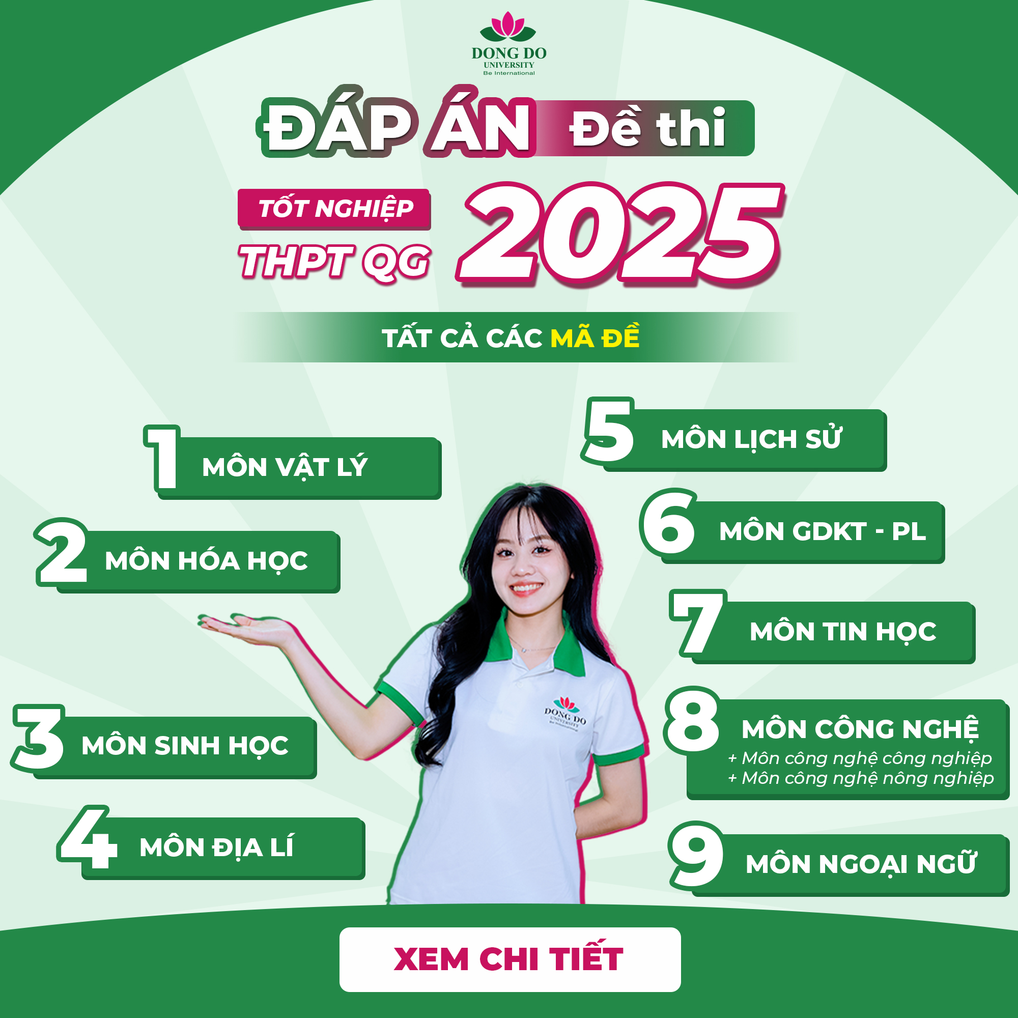 Đáp án các môn thi trắc nghiệm trong Kỳ thi tốt nghiệp THPT năm 2025 - Tất cả các mã đề