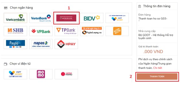 (1) C&aacute;ch thanh to&aacute;n nguyện vọng Đại học 2025 qua t&agrave;i khoản Ng&acirc;n h&agrave;ng Agribank